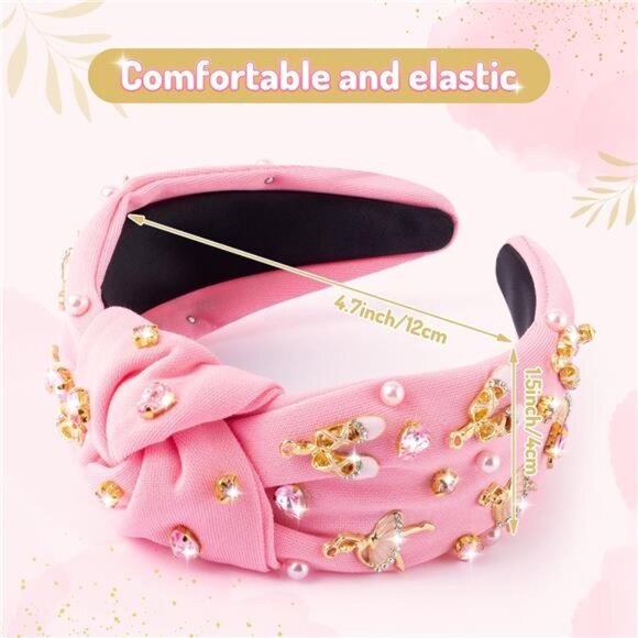 Jeweled Knotted Headband Pink Ballet - Picture 2 of 6